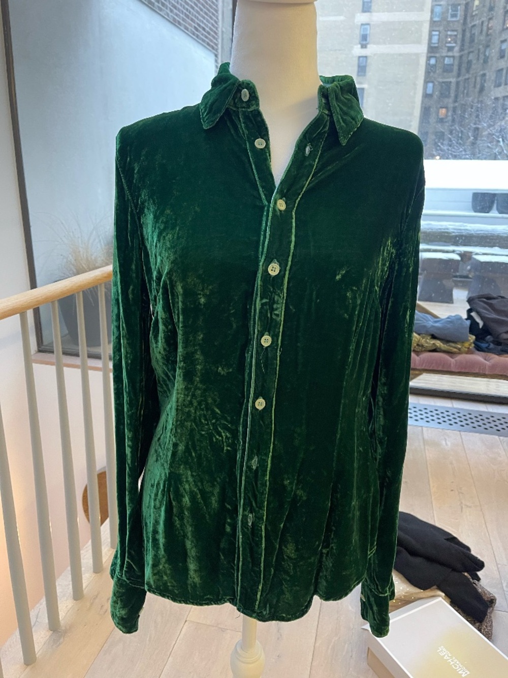 Forte Forte Velvet Emerald Green Button Down Blouse